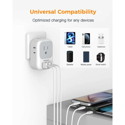 USB charger block, TESSAN USB plug adapter