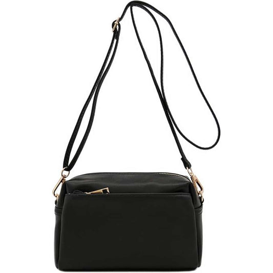 FashionPuzzle Triple Zip Small Crossbody Bag