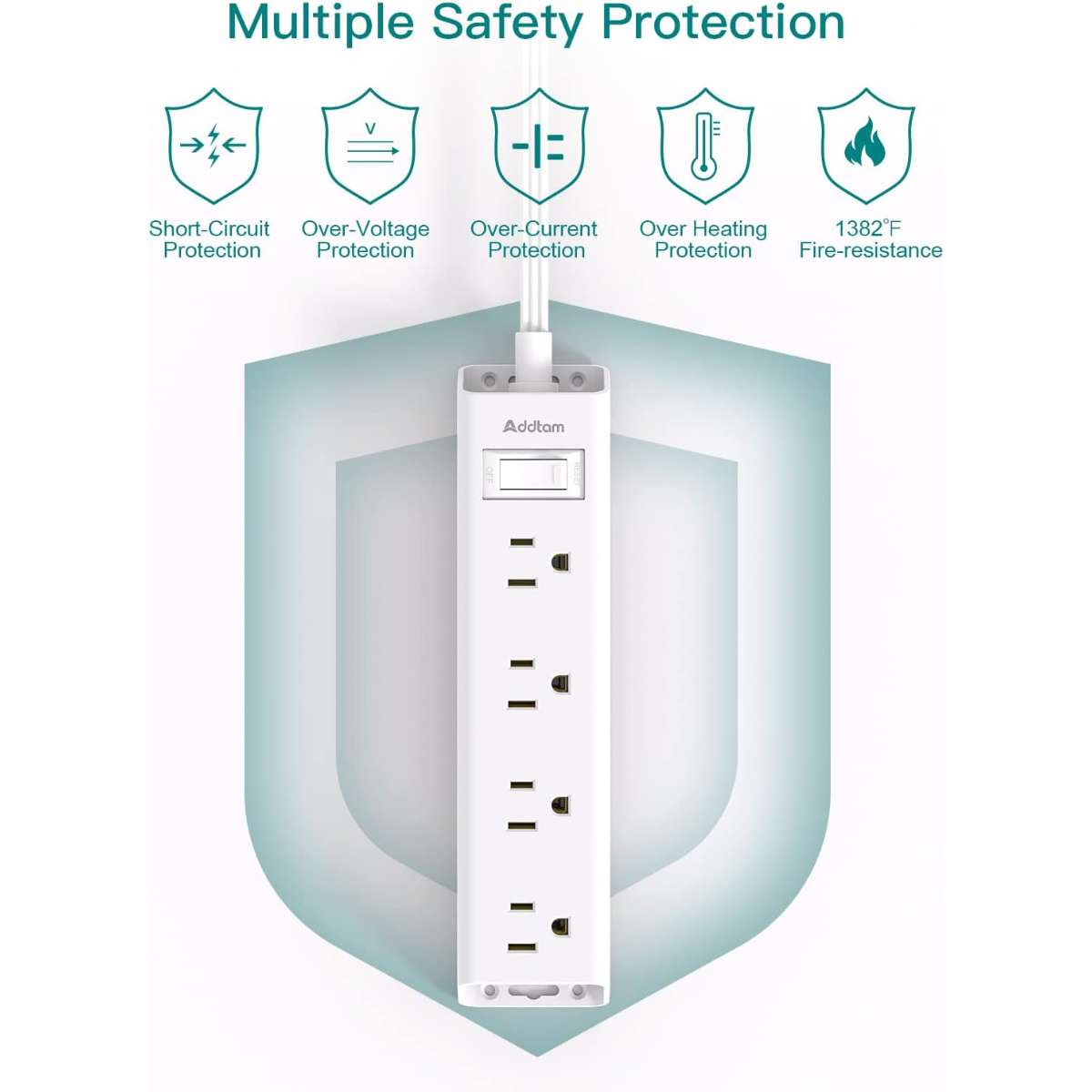 Flat plug power strip, slim extension cord