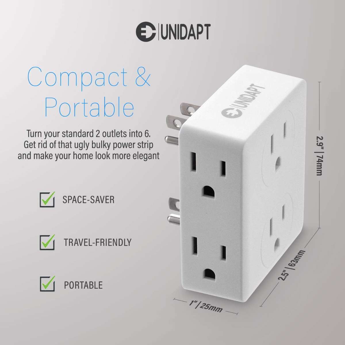 3-socket USB wall multi-plug socket splitter with 3-way splitter