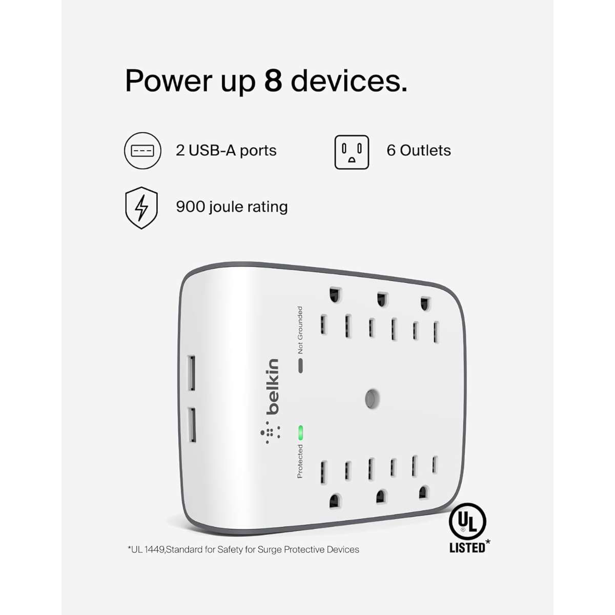 Belkin 6 Socket Wall Surge Protector - 900 Joules Protection