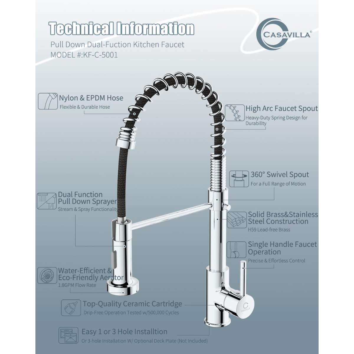Multifunctional kitchen faucet with pull-down sprayer