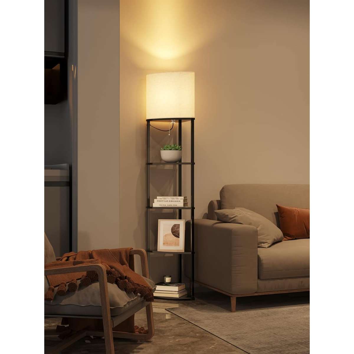 addlon Corner Light 5 Tier Shelf Floor Lamp Display - Black