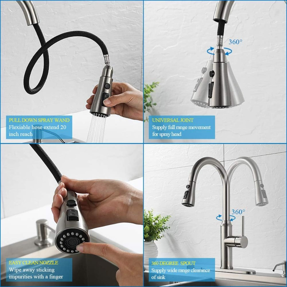 Arofa pull-down sprayer - brushed nickel kitchen faucet