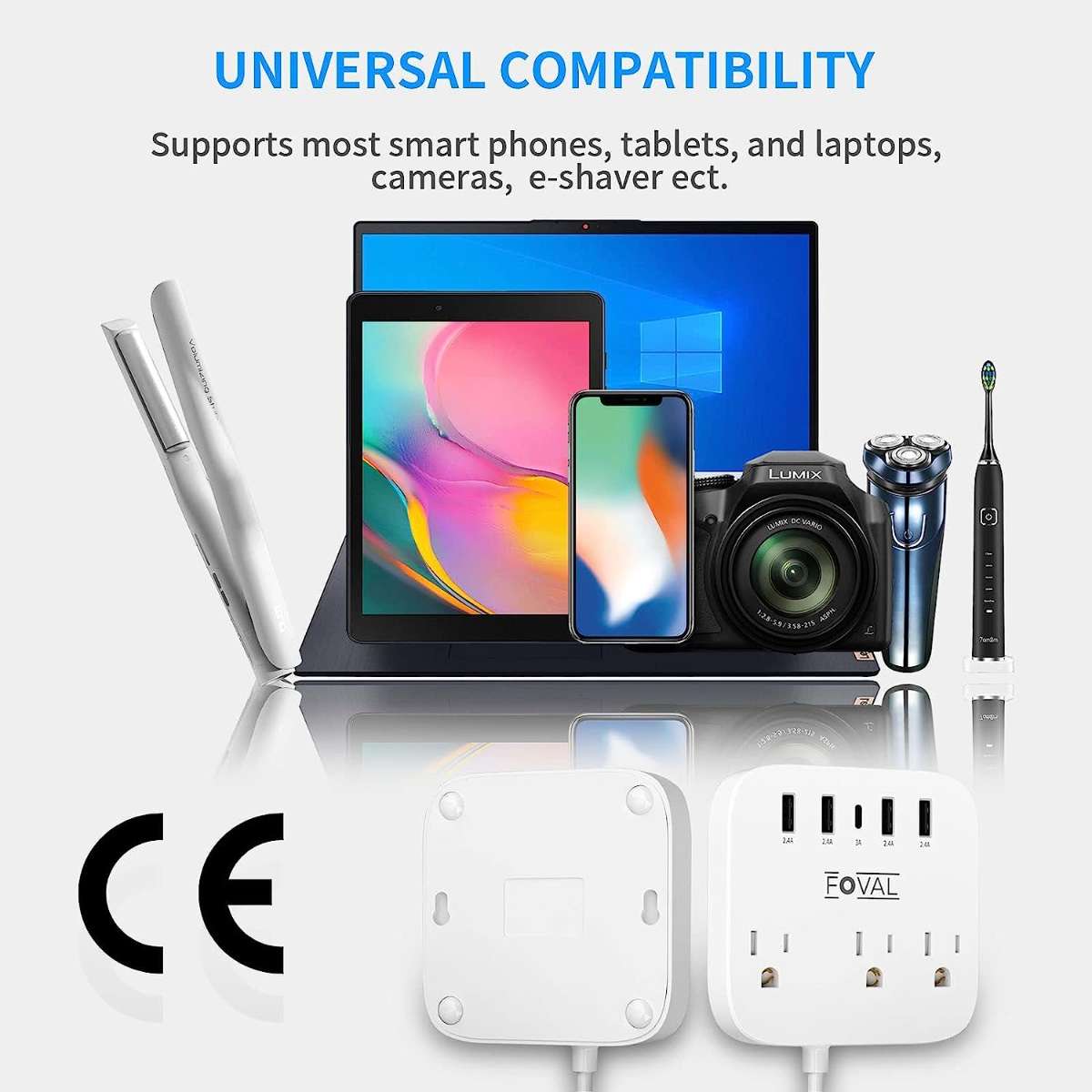 European Travel Plug Adapter, Foval Ouukeus Power Strip