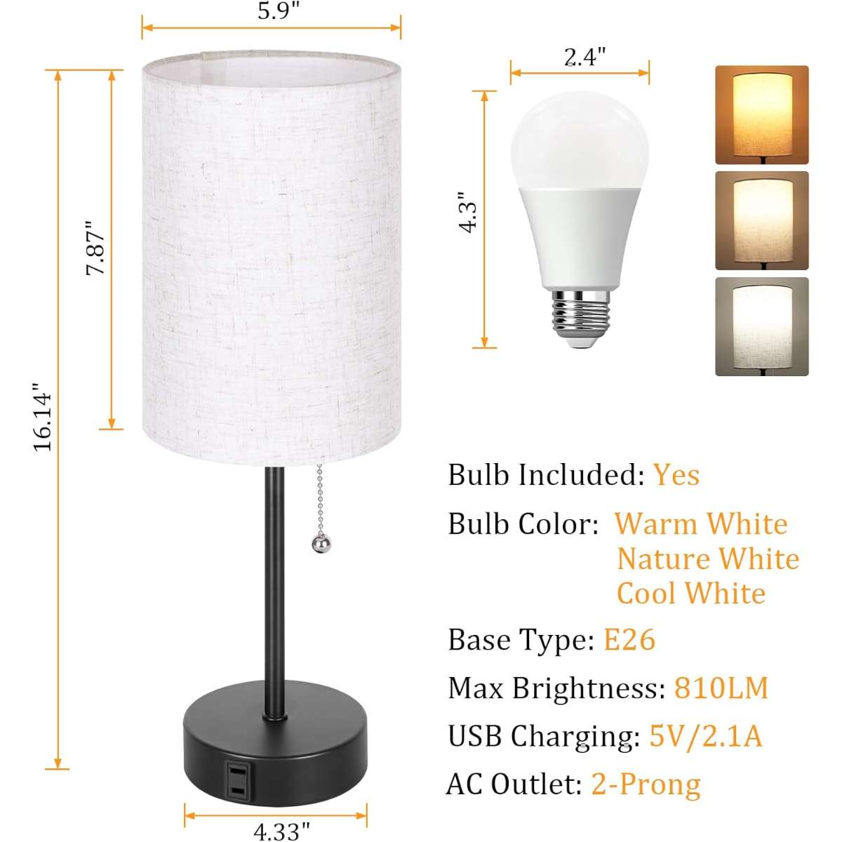 Dott Arts Bedroom Bedside Lamp 2 Piece Set, Bedside Counter Lamp