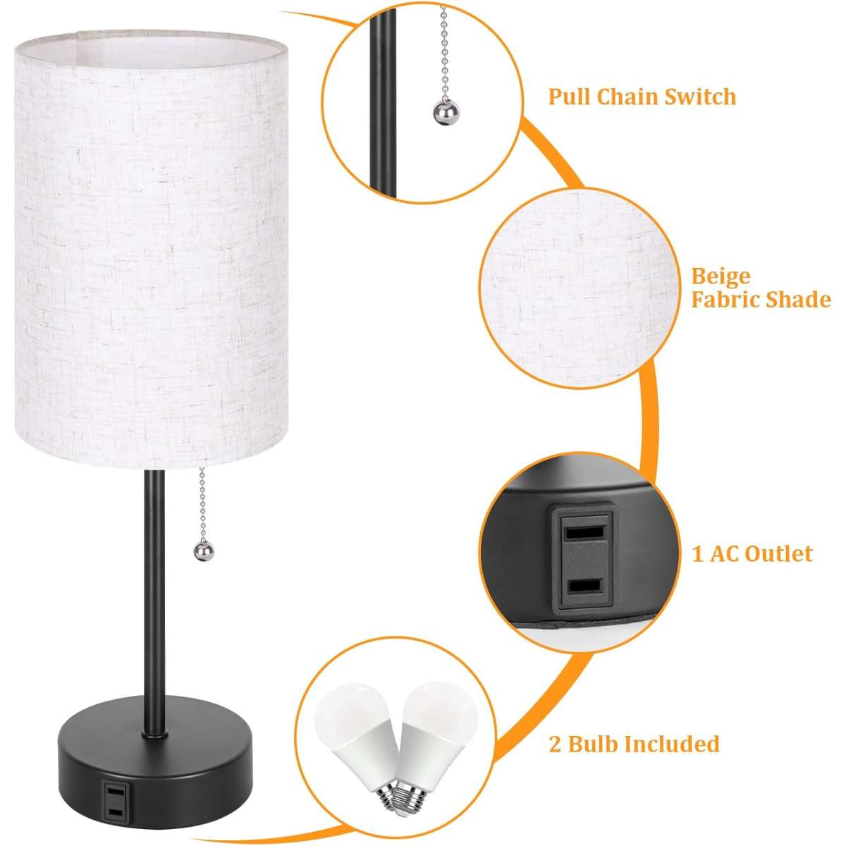 Dott Arts Bedroom Bedside Lamp 2 Piece Set, Bedside Counter Lamp