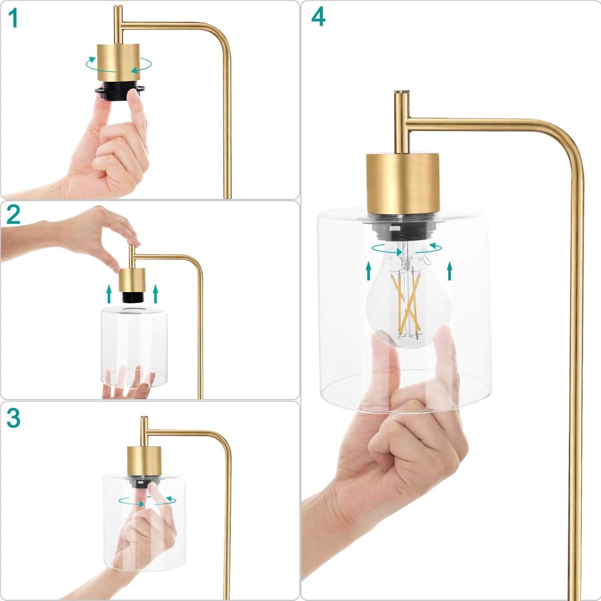 Gold industrial table lamp with 2 USB ports