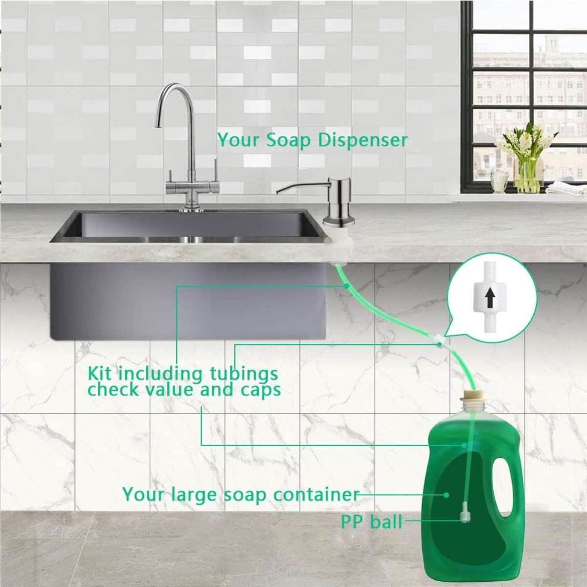 Kitchen sink soap dispenser