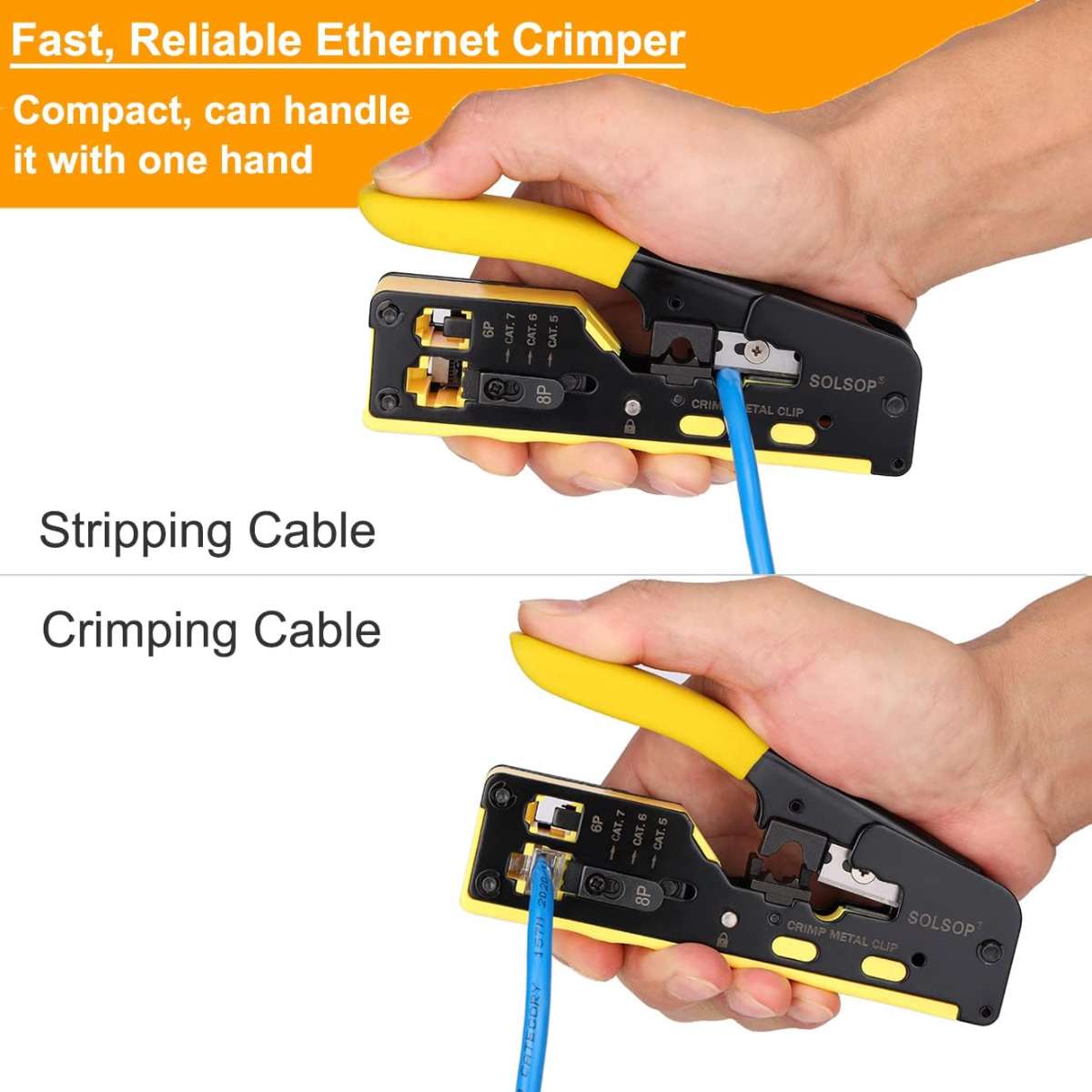 Solsop Pass-Through RJ45 Crimping Tool Kit All-in-One Ethernet Crimping Machine