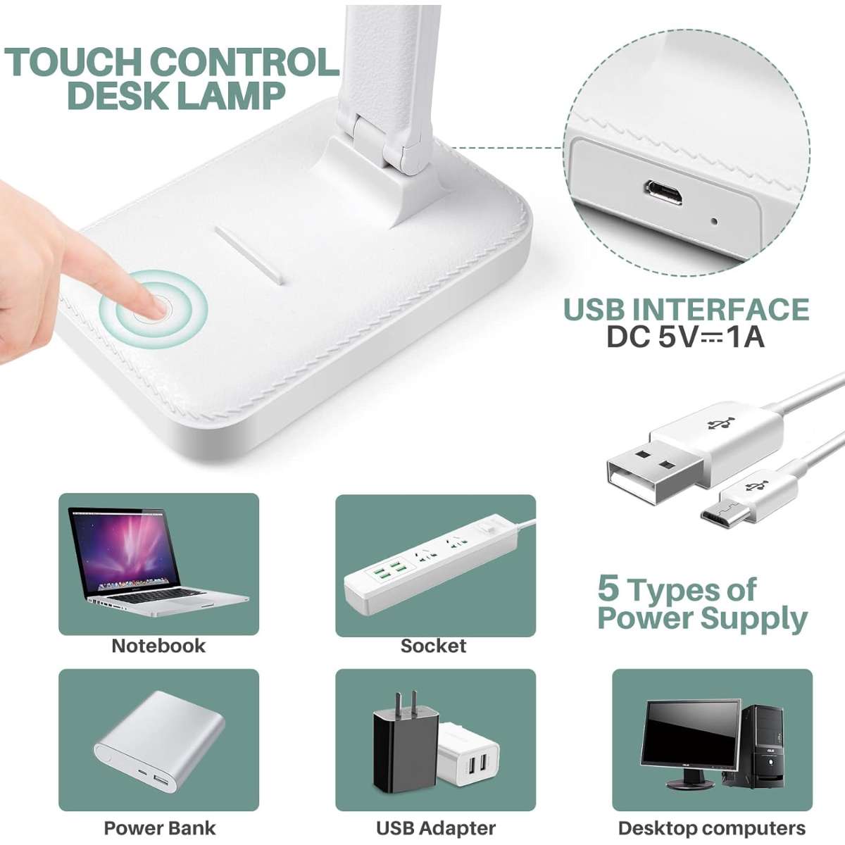 LED table lamp with touch control reading