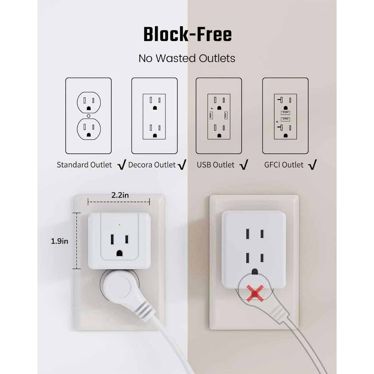 SUPERDANNY【2-Pack】 Multi-Plug Socket Extender, White