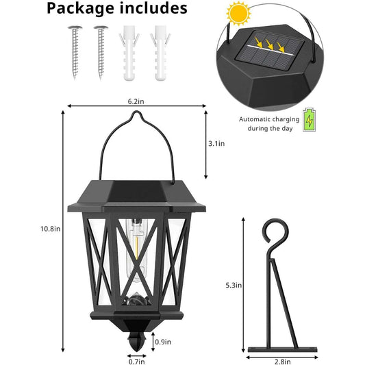 Solar Lantern Outdoor Hanging Solar Lantern, Anti Black - Set of 2