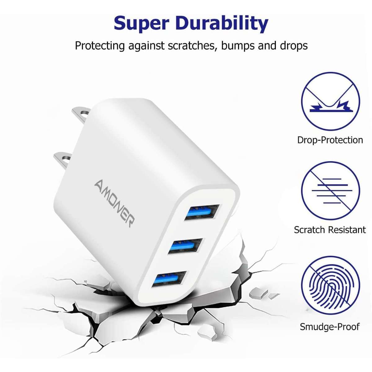 Amoner USB Wall Charger, 2-Pack Upgrade 15W 3-Port USB Charging Block
