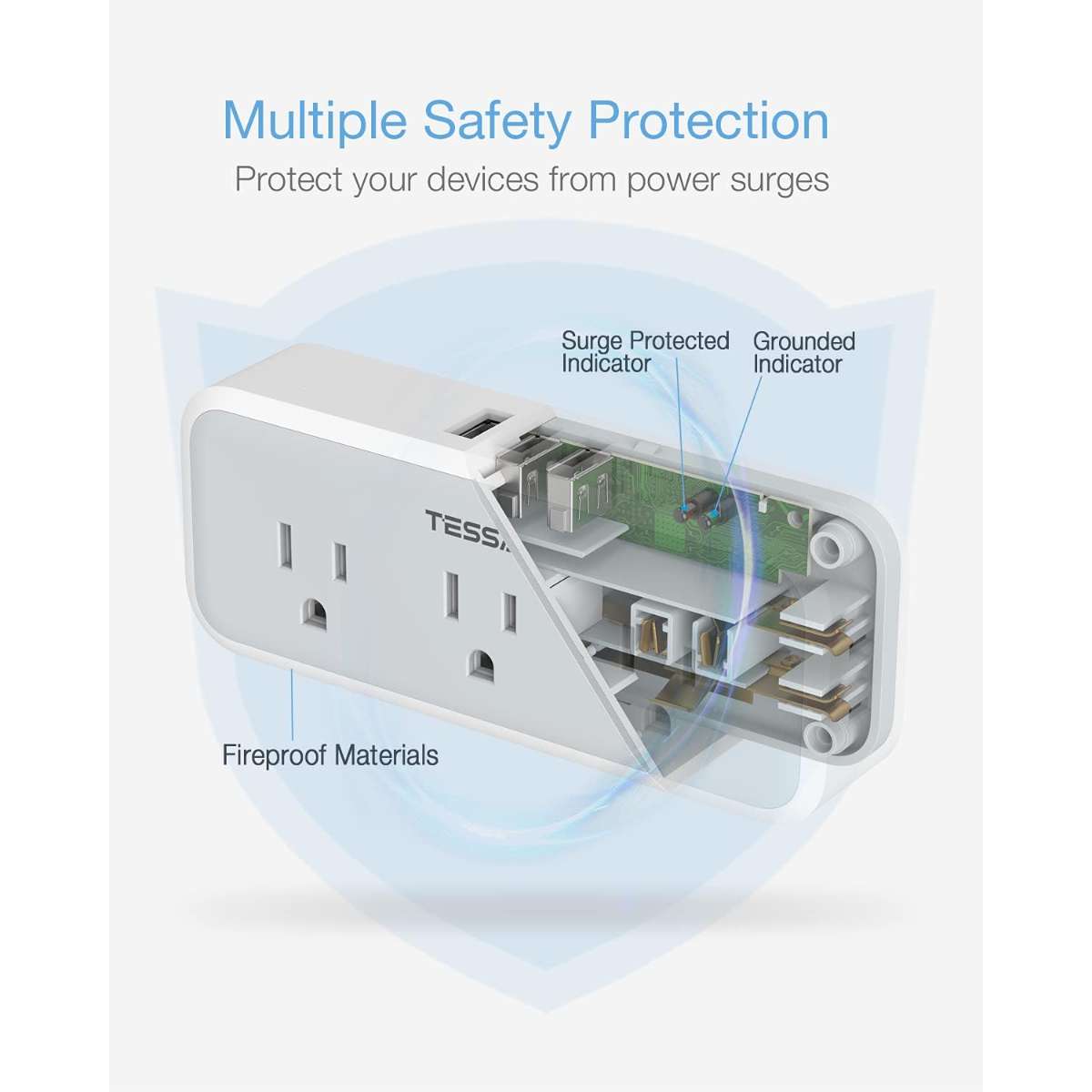 Multi-Plug Socket Distributor, TESSAN Surge Protector 5 Socket Extenders