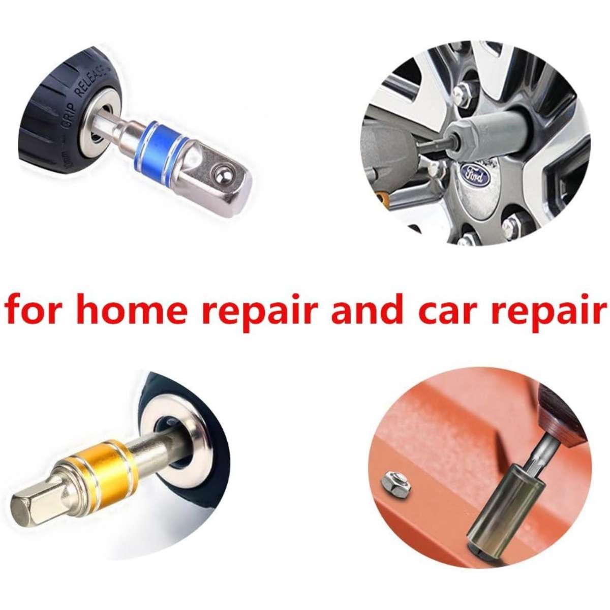 Impact-grade socket adapters/extension kits turn the drill into a high-speed nut driver