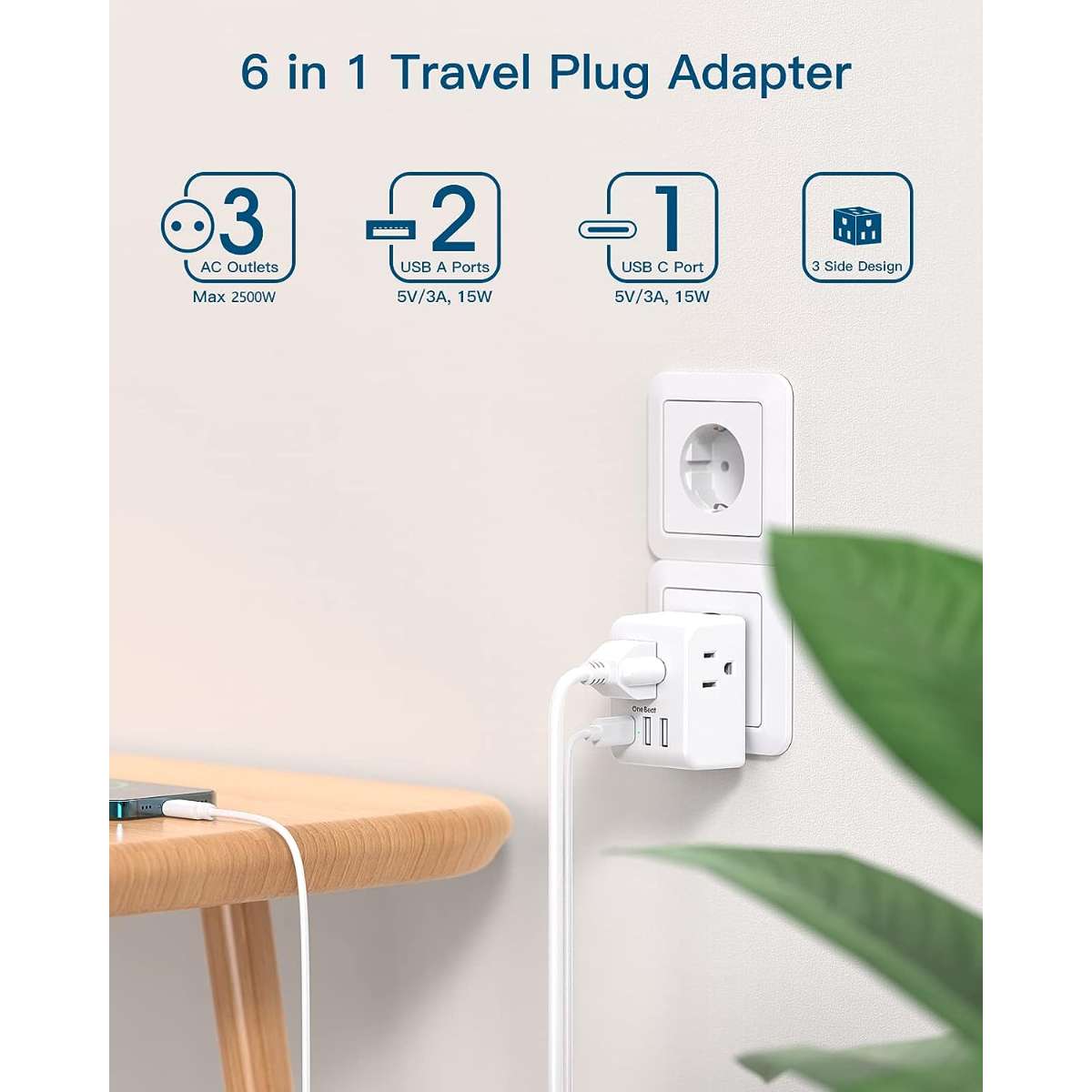 2-pack European travel plug adapter
