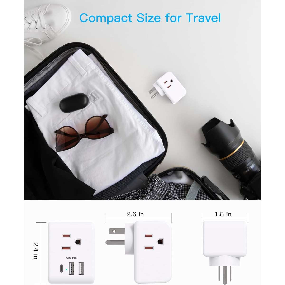 Multi-Plug Socket Extender with 3 USB Wall Chargers