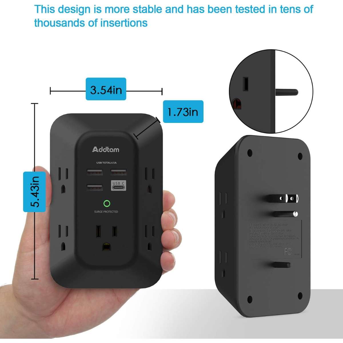 USB Wall Charger Surge Protector - Black