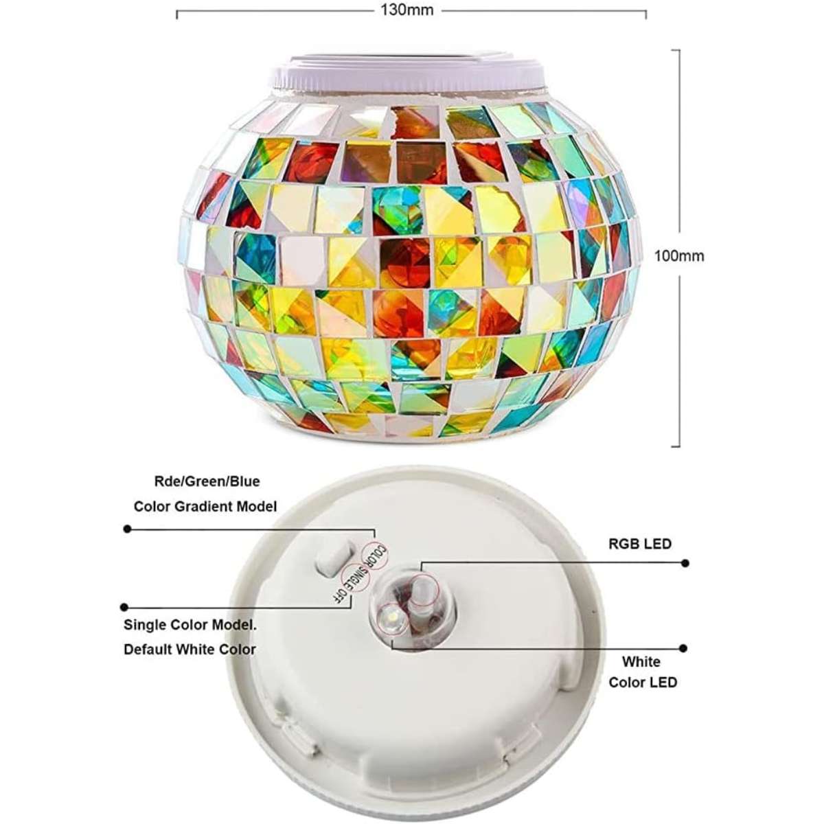 Aukora Color Changing Solar Glass Ball Garden Light, LED Night Light (Mosaic Glass)