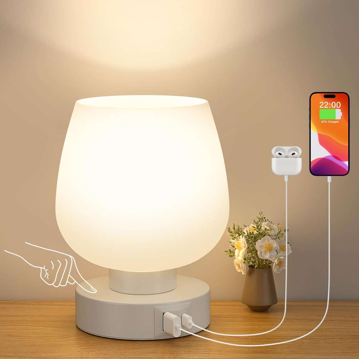 Kakano bedside lamp with glass shade