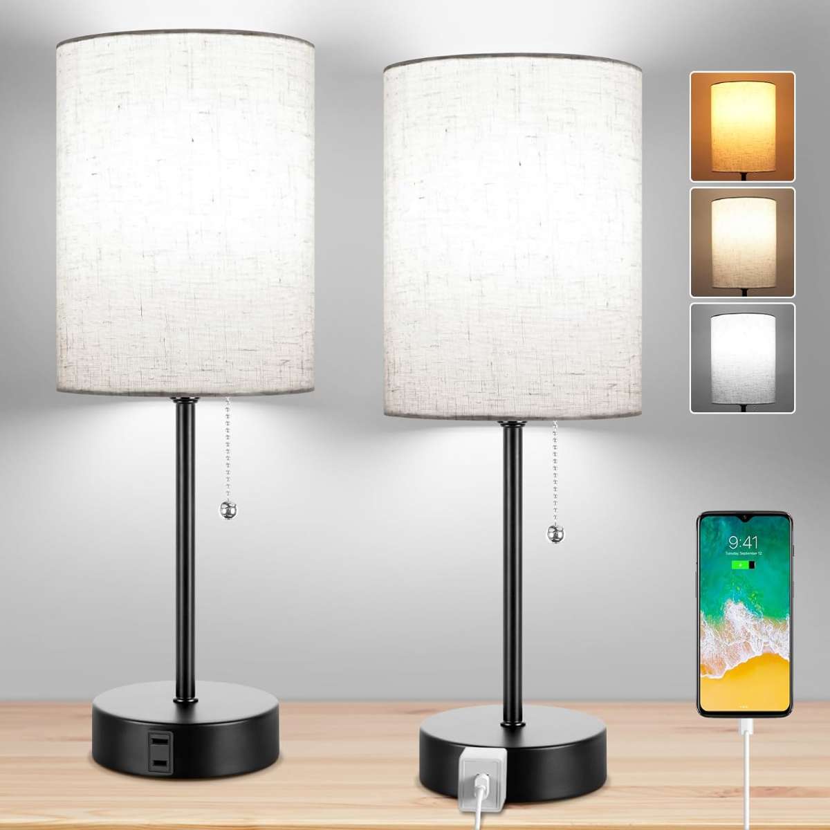 Dott Arts Bedroom Bedside Lamp 2 Piece Set, Bedside Counter Lamp