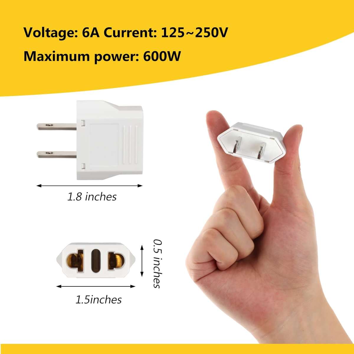 6-Pack Euro to United States Plug Adapter (White)