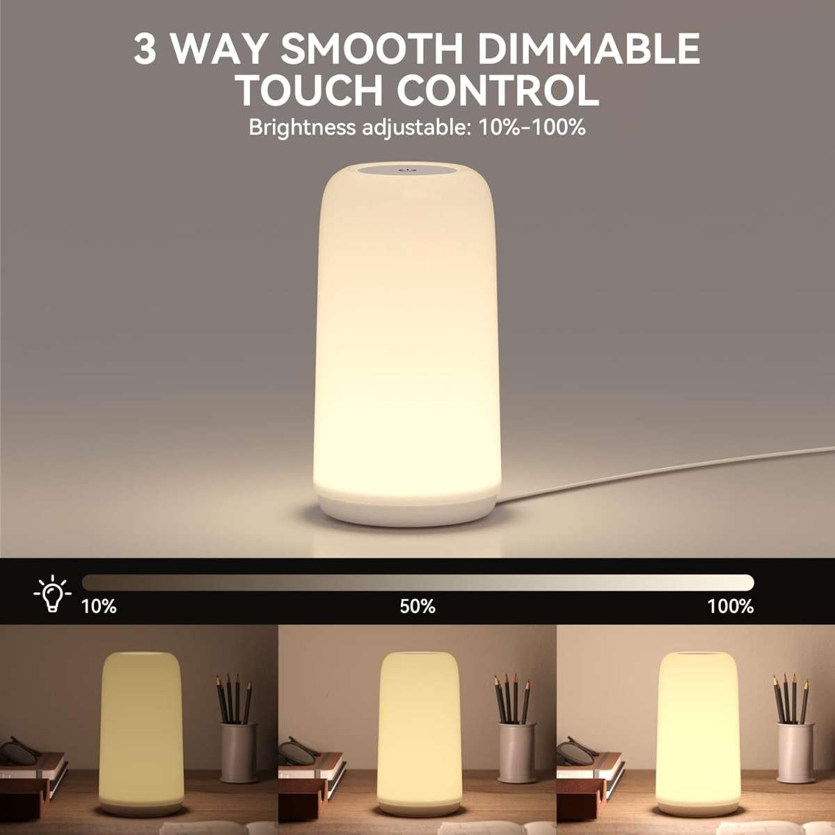 Touch the bedside table lamp, 3-way dimmable small lamp in the bedroom