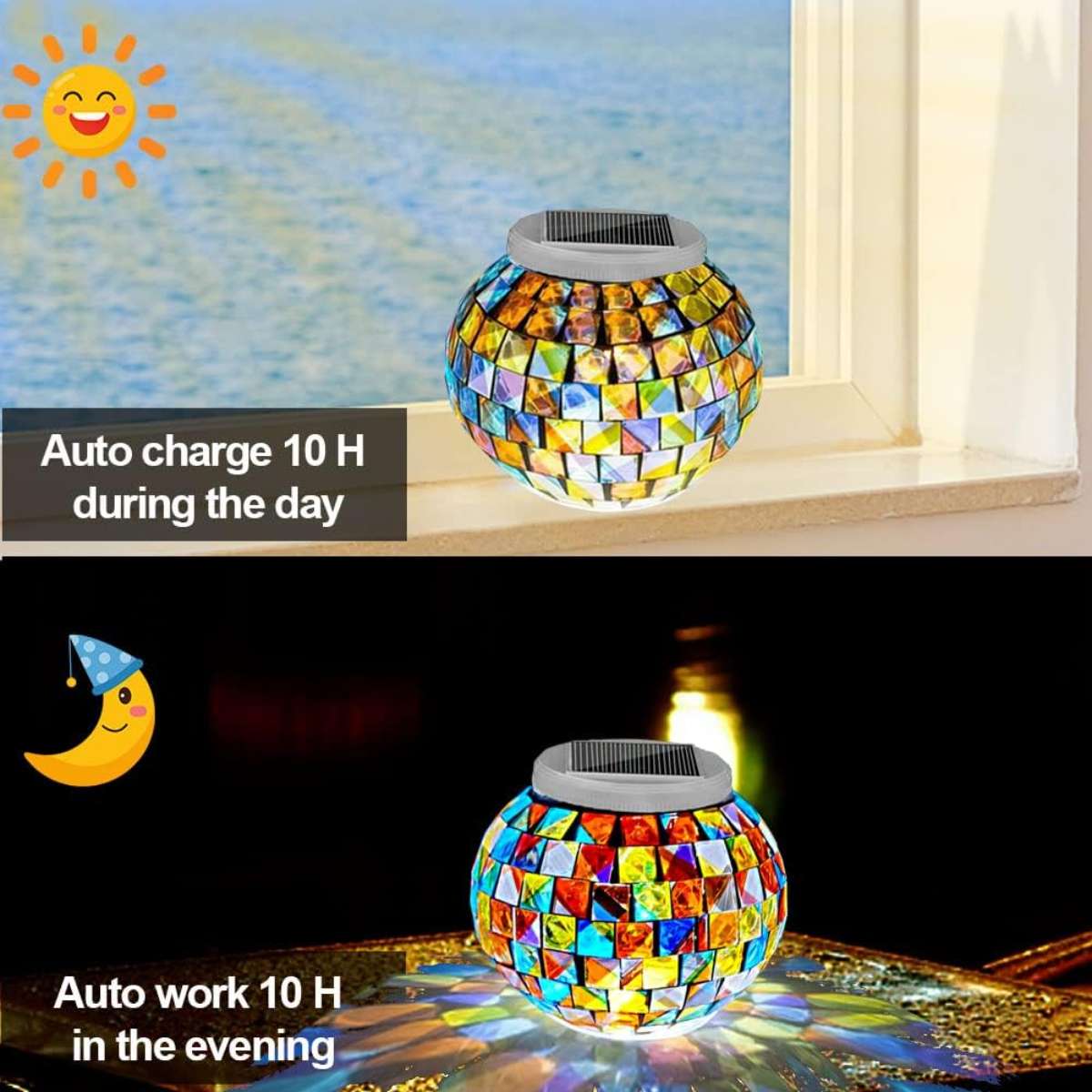 Aukora Color Changing Solar Glass Ball Garden Light, LED Night Light (Mosaic Glass)