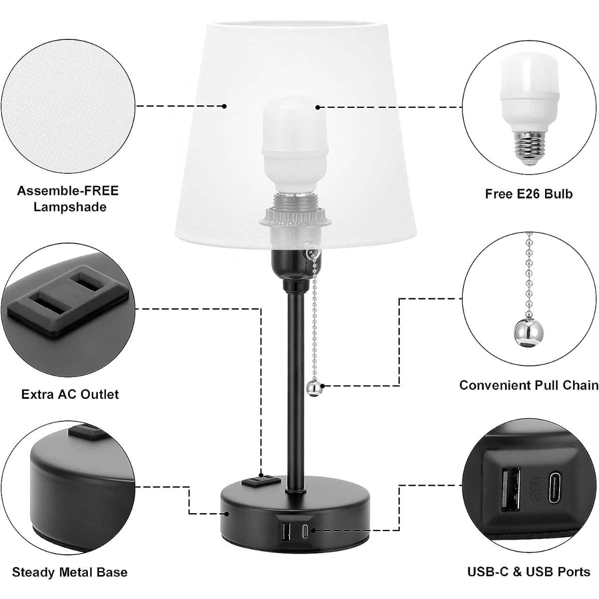 Bedroom bedside lamp, set of 2 with 3 color modes