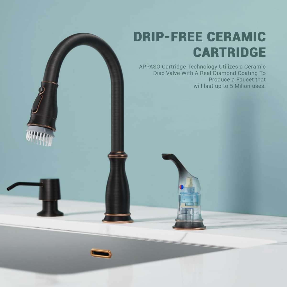 APPASO 3-HOLE KITCHEN FAUCET, ZINC ALLOY