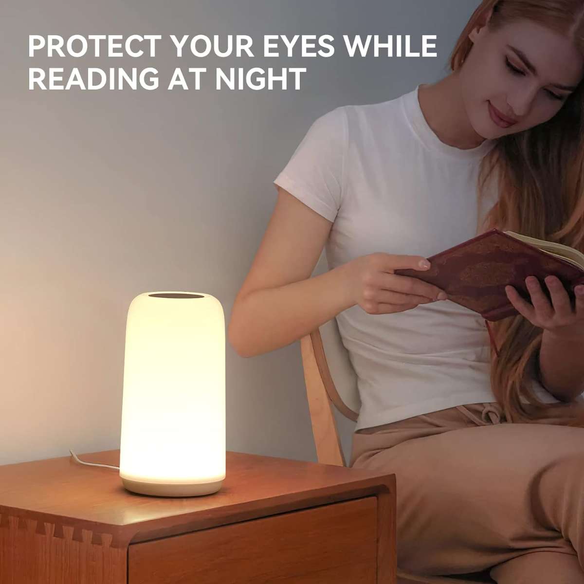 Touch the bedside table lamp, 3-way dimmable small lamp in the bedroom