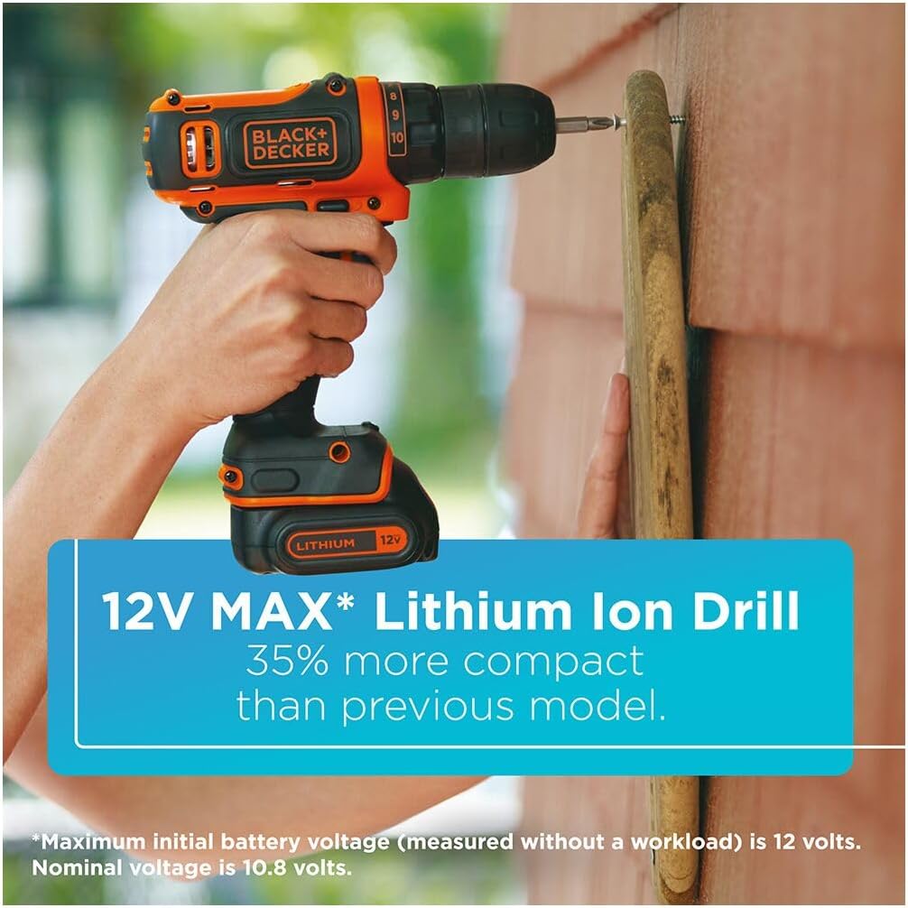 BLACK+DECKER 12V MAX Drill & Household Tools Kit, 60 Pieces (BDCDD12PK)