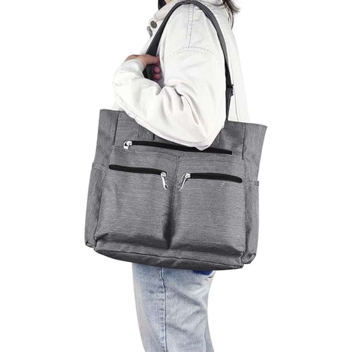 Canvas tote bag waterproof nylon multi-pocket shoulder bag