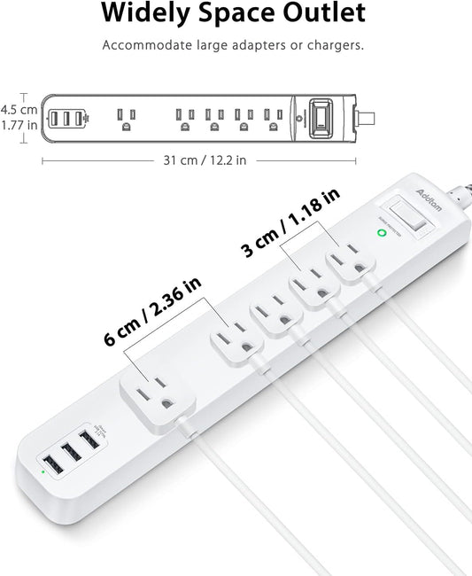 2 Pack Power Strip Surge Protectors - 5 pcs., white