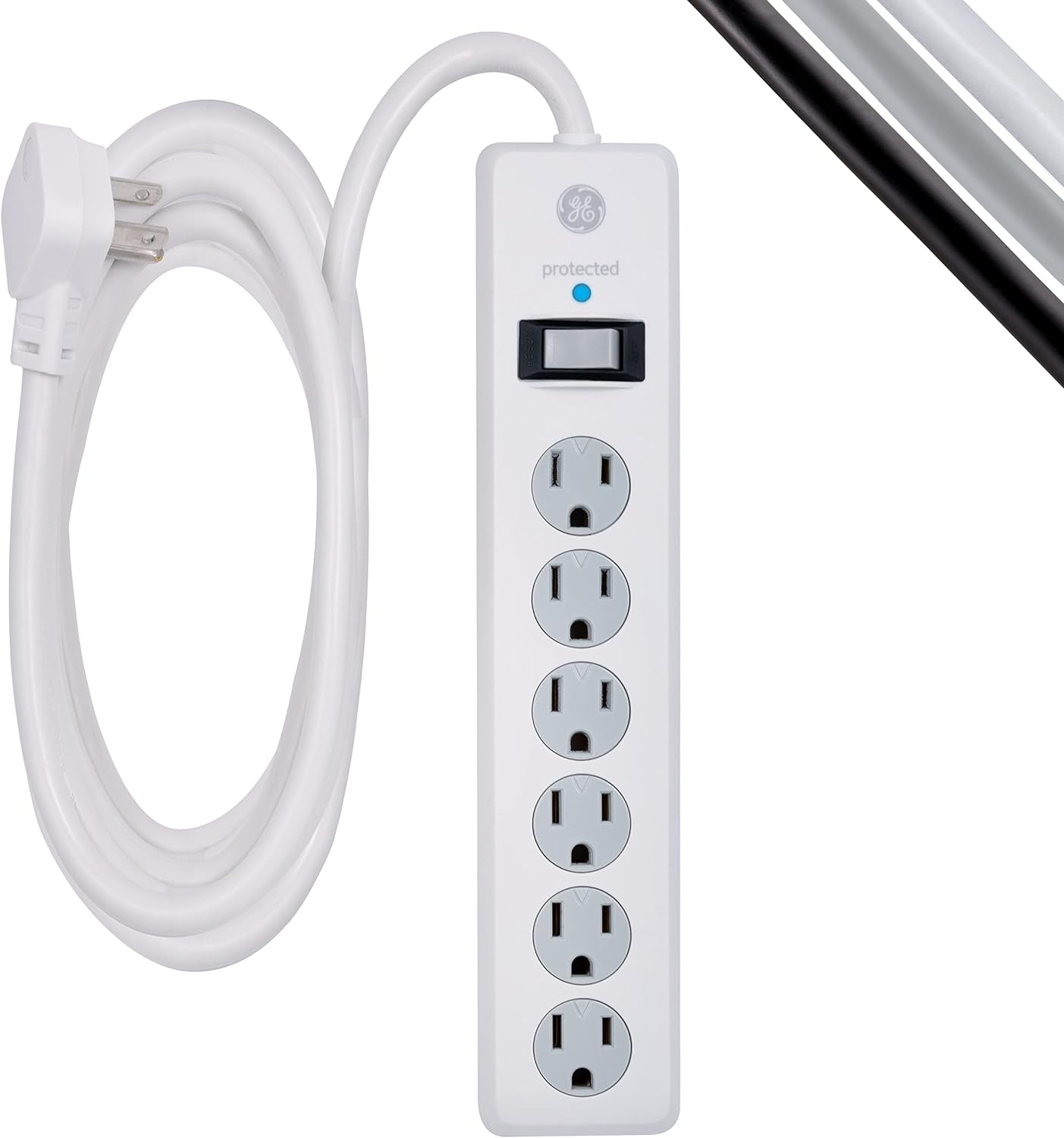 GE 6 Socket Surge Protector, White, 14092