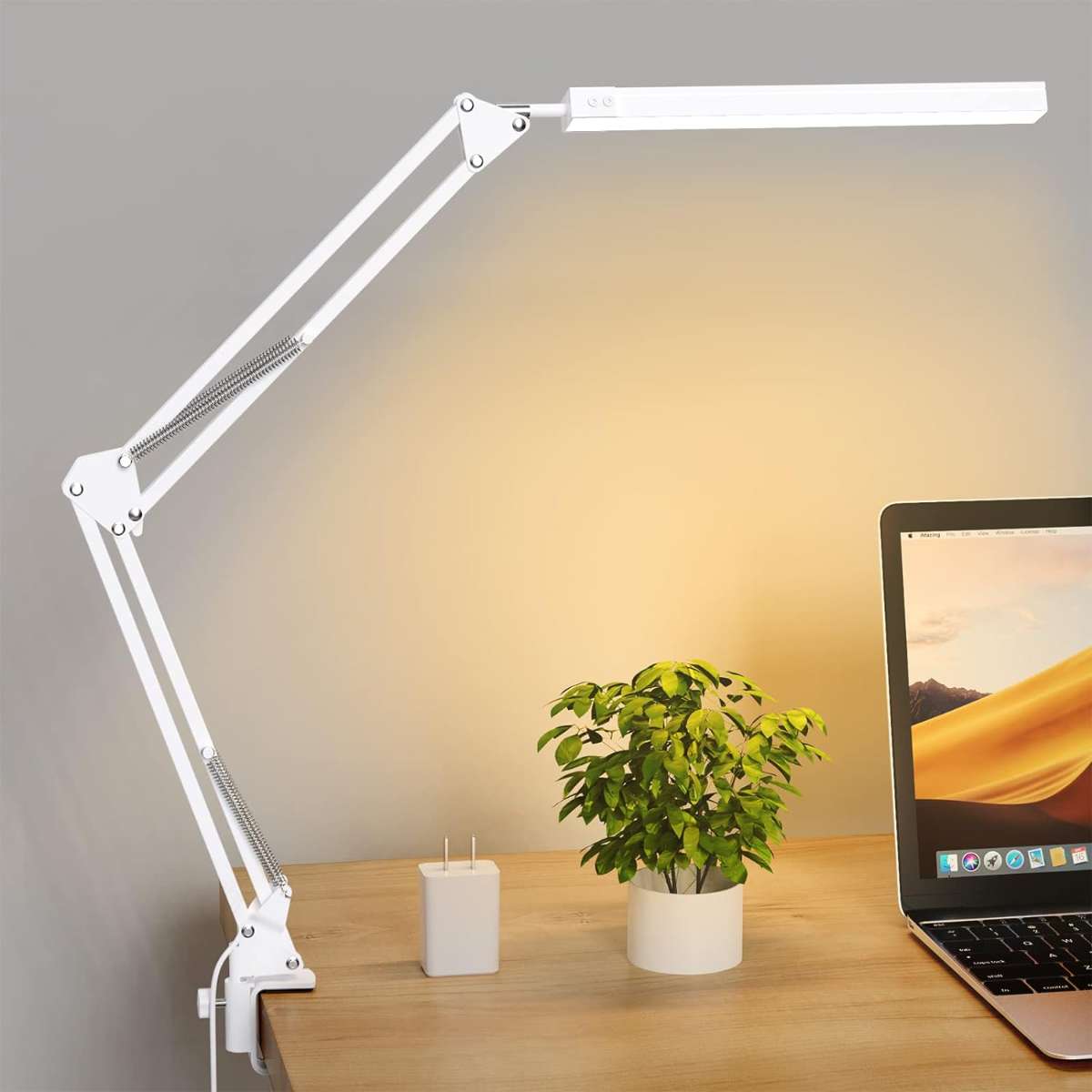 LED Desk Lamp, Swing Arm Desk Lamp with Clip White-14W