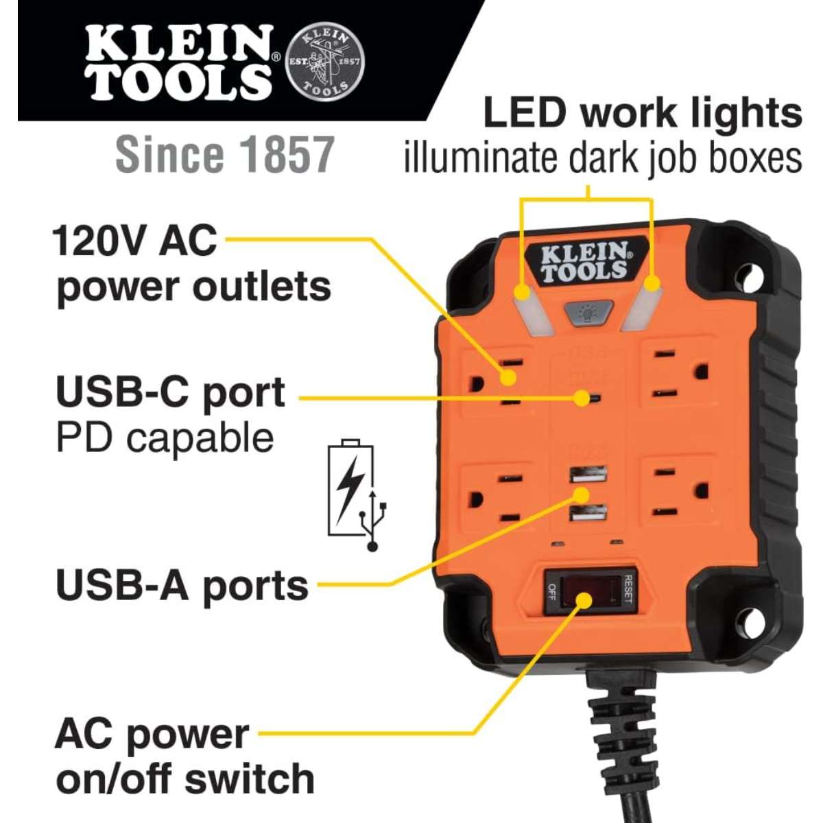 Klein Tools 29601 Magnetic Power Strip, Heavy Duty