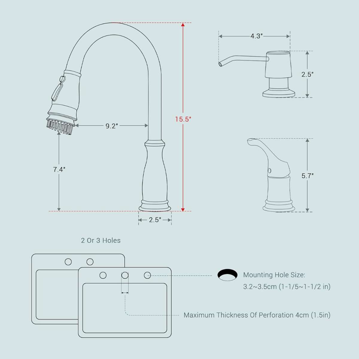 APPASO 3-HOLE KITCHEN FAUCET, ZINC ALLOY