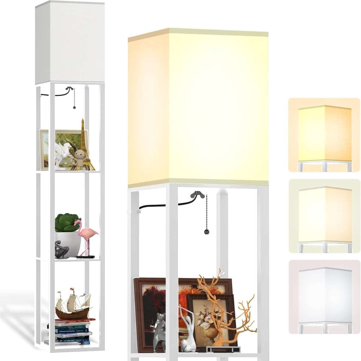 PAZZO Floor Light with Solid Wood Shelf (White)