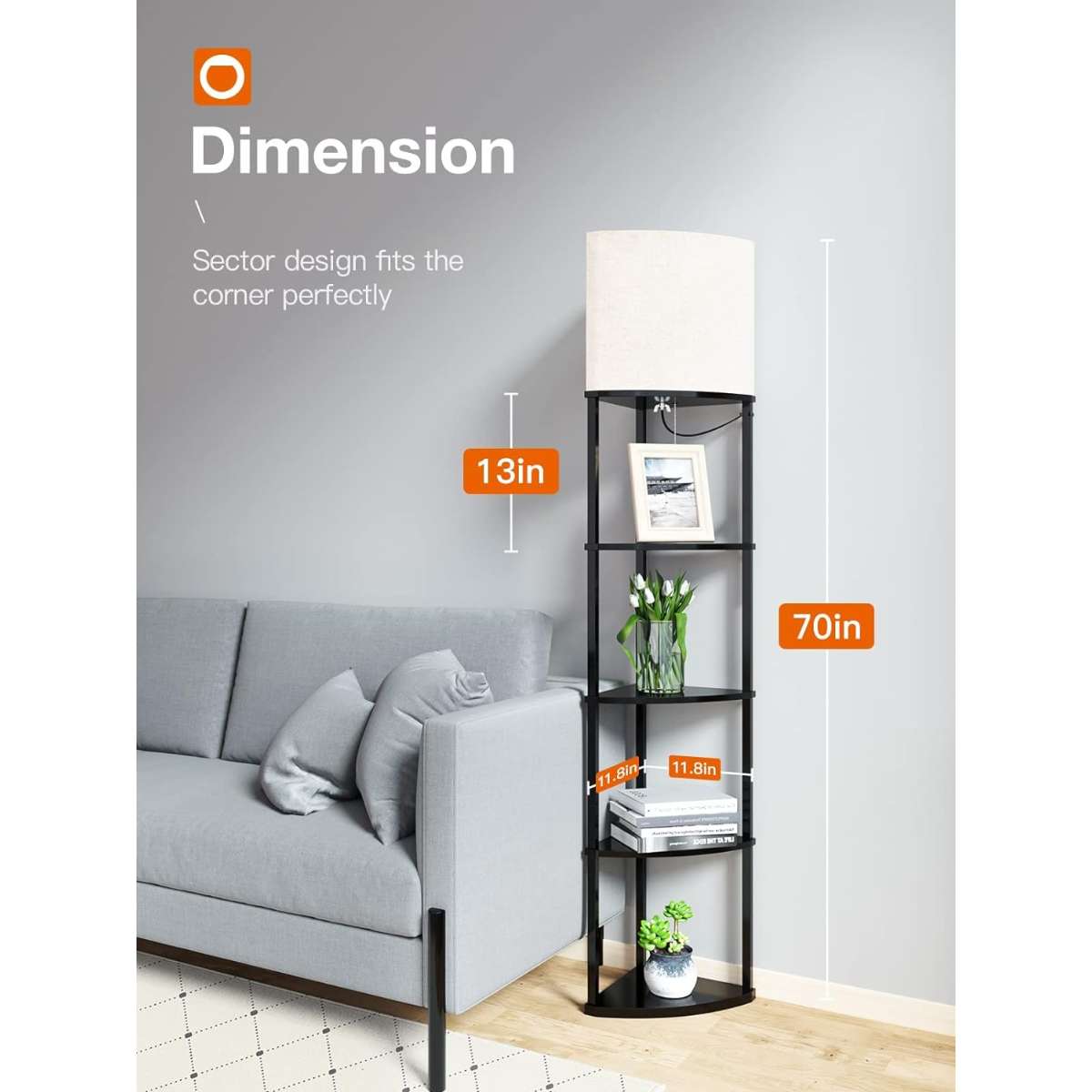 addlon Corner Light 5 Tier Shelf Floor Lamp Display - Black