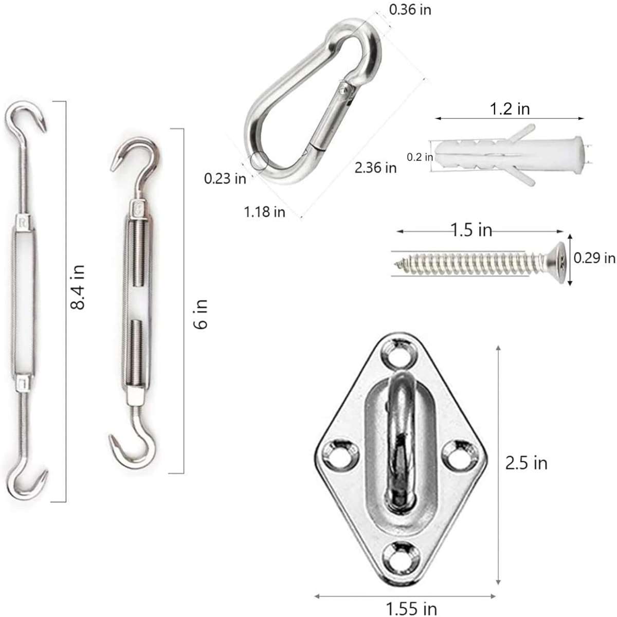 YOFIT Shade Sail Hardware Kit 6 inch