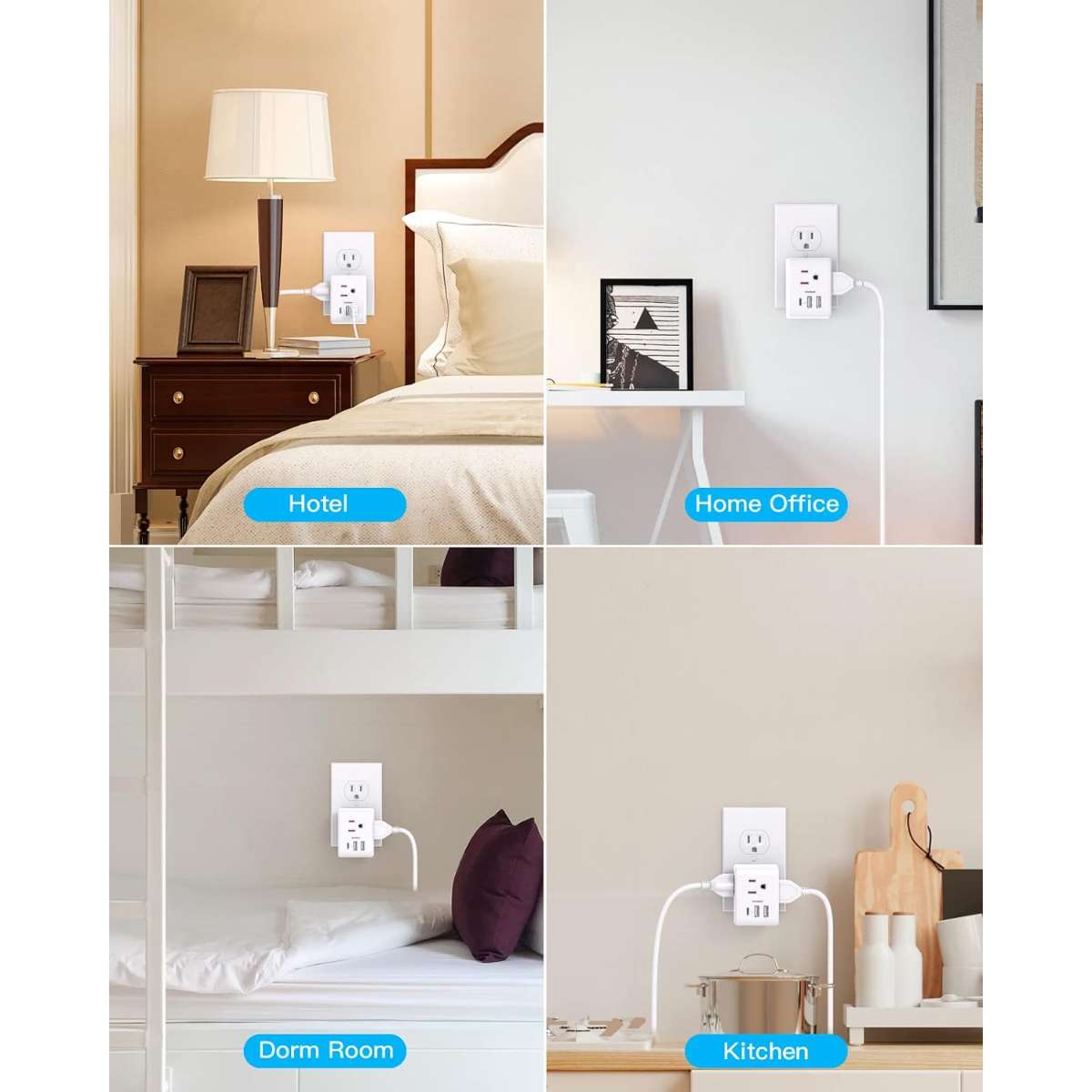 Multi-Plug Socket Extender with 3 USB Wall Chargers