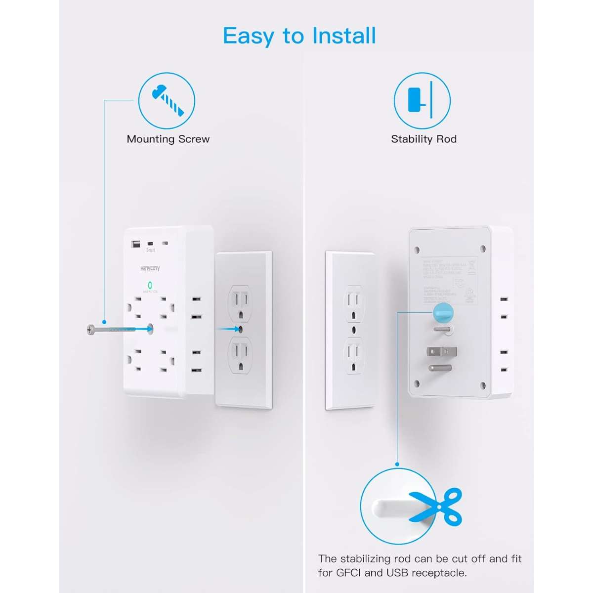 Multi-Plug Socket Extender with USB C Port, ETL Listing