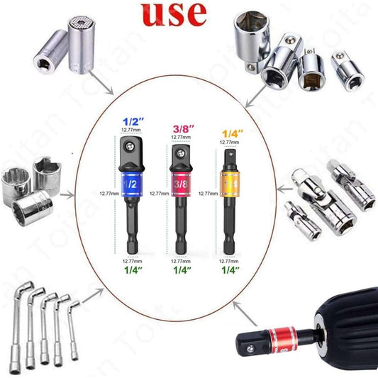 Impact-grade electric hand tool drive socket adapter expansion kit