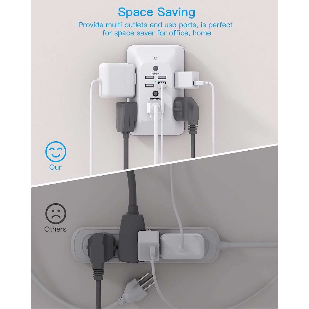 Socket extenders with night lights, multi-plug sockets
