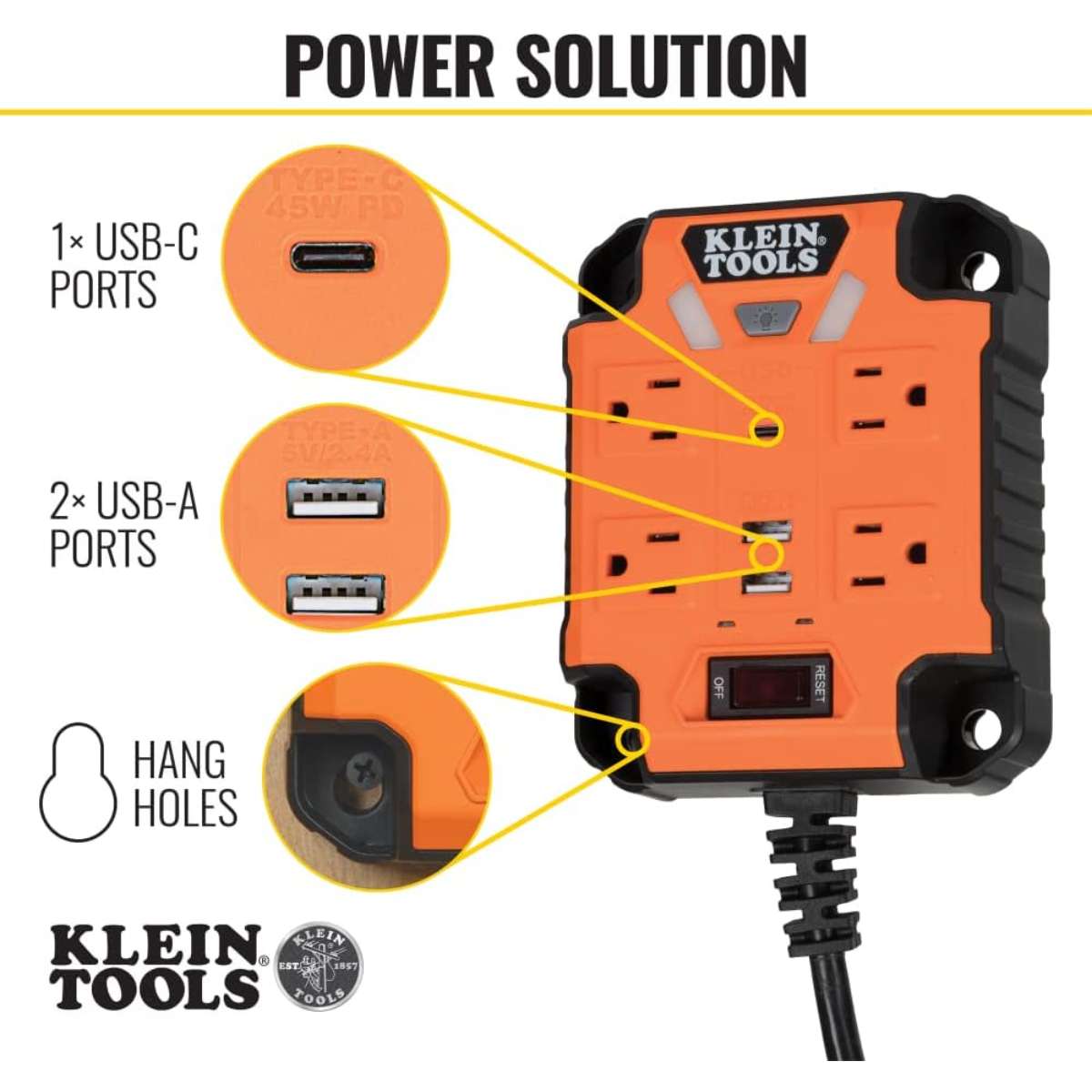 Klein Tools 29601 Magnetic Power Strip, Heavy Duty