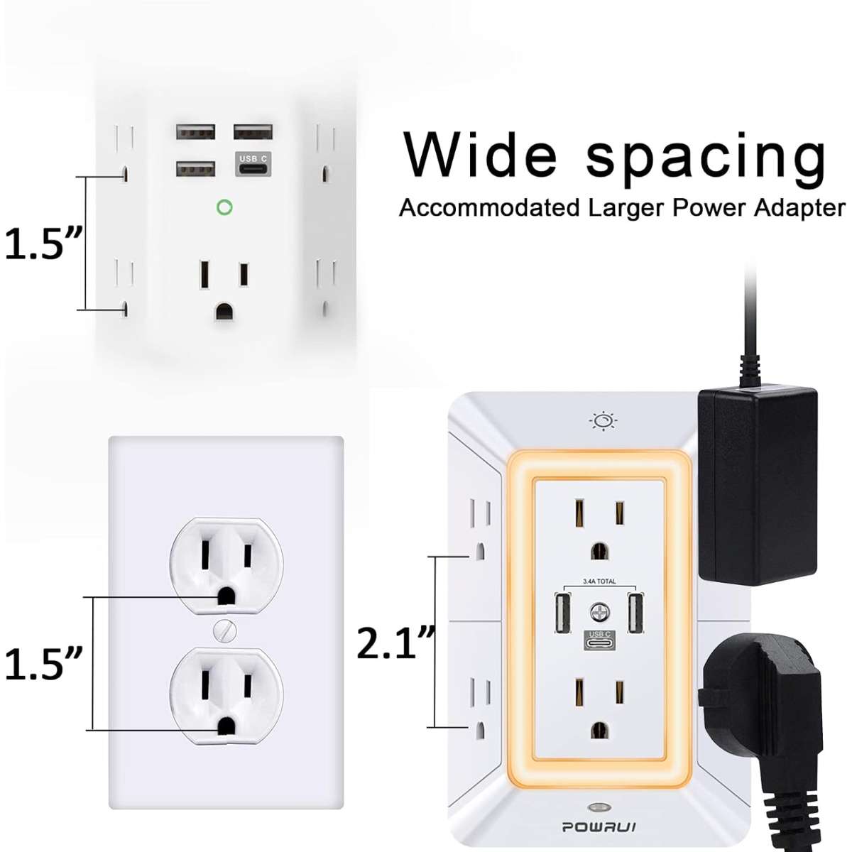 Multi-Plug Socket Surge Protector - White, ETL listed