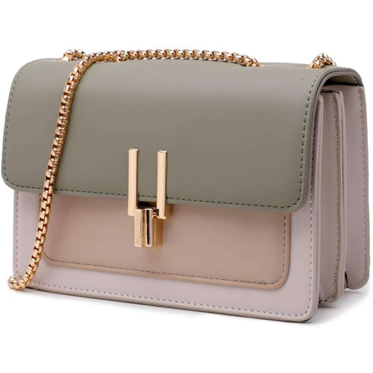 Color-blocked crossbody bag in leather for women