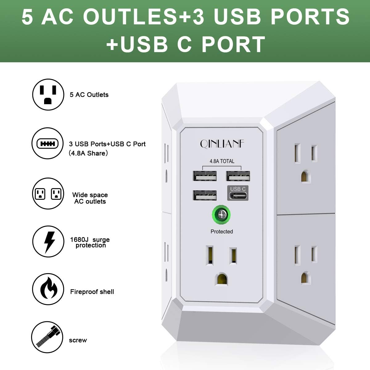 Wall Charger, Surge Protector (3U1C)